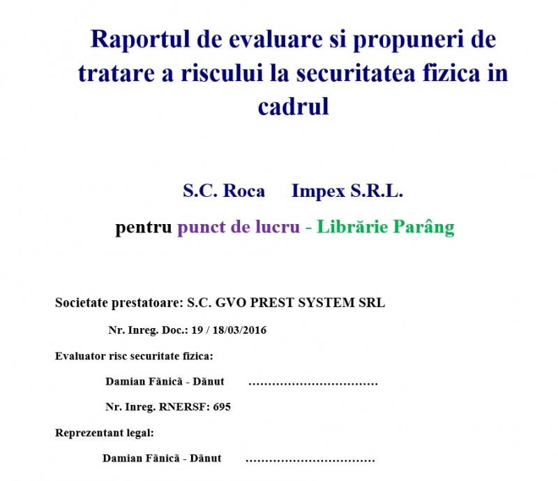 Evaluare de risc la securitate fizica