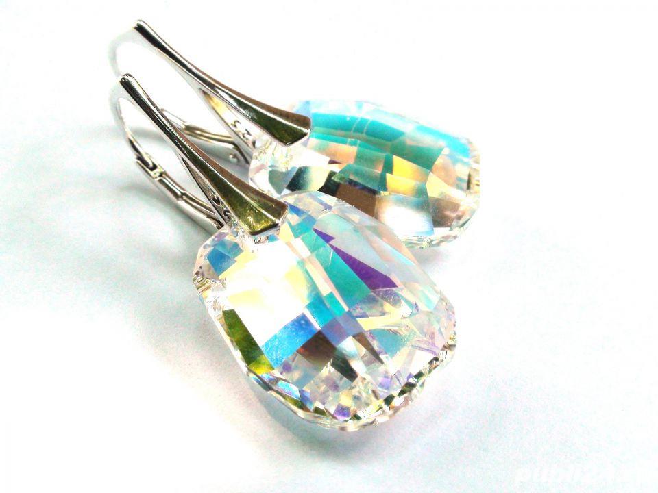 Cercei mari albi din cristale Swarovski graphic pendant si argint   CE156.6