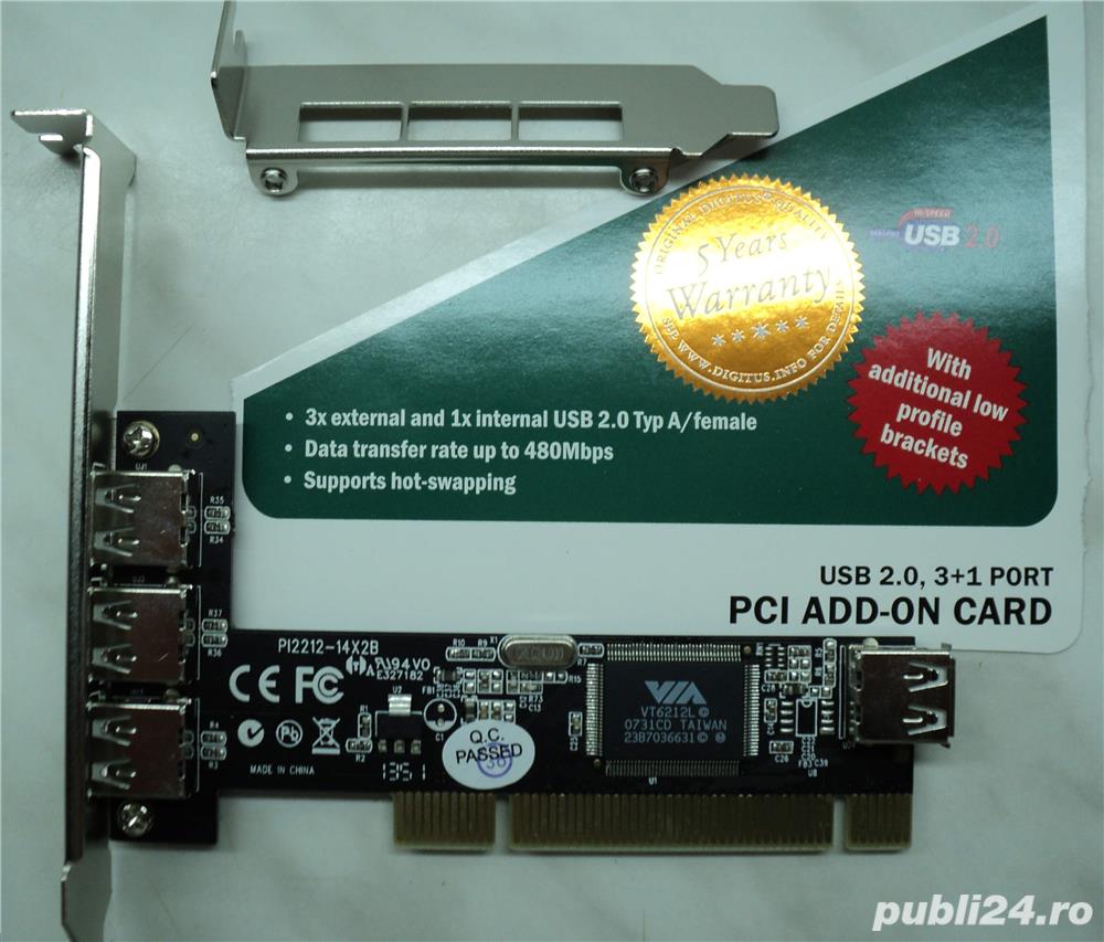 Adaptor USB 2.0-3+1 USB To PCI NOU Placa USB-uri pe PCI 480 Mbps transfer