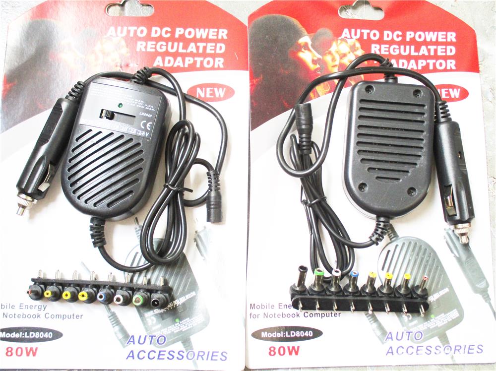 Incarcator Laptop  auto 12V 80W 15V 16V 18V 19V 20V 4 Ahm 22V 24V max 3,3 Ahm, 8 tipuri mufe