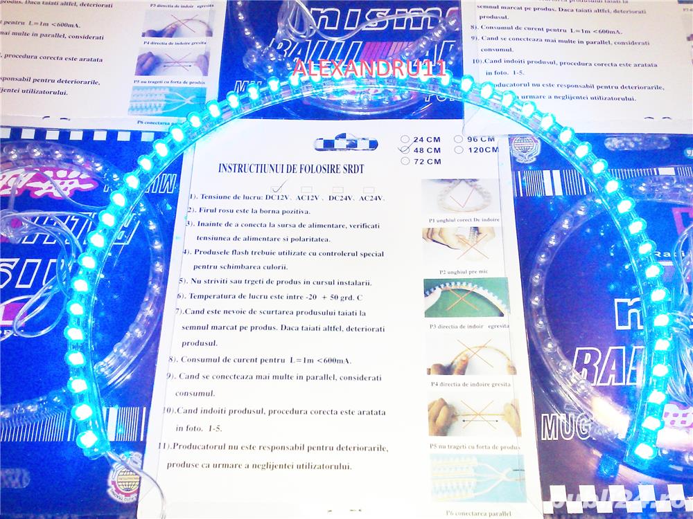 Leduri silicon 12V 48cm 48 leduri SMD albastre din silicon flexibil  