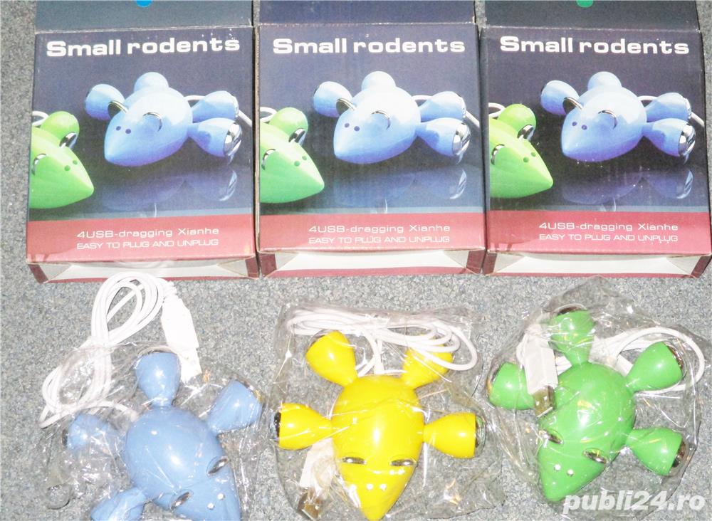 Hub USB model soarece 4 iesiri USB 4 culori, ochii se aprind verzi cand se conecteaza