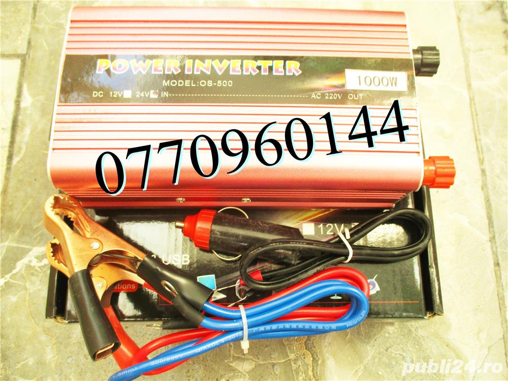 Invertor invertoare auto 24V 500W clesti baterie cablu pentru bricheta auto 24V 