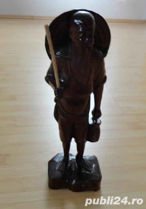 statueta Batranul  pescar chinez din lemn de tec inaltime 22 cm