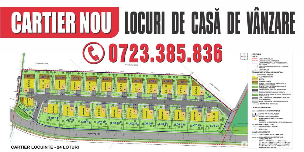 Teren intravilan construibil 16000mp. Locuri de casa 600mp/lot.Utilitati(apa,canal,gaze,curent)