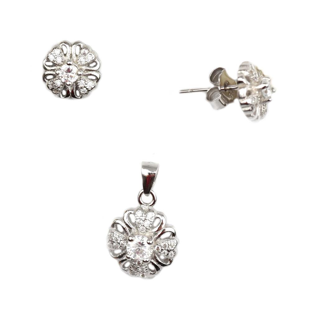 Set argint rodiat model floare - DA67 Set argint rodiat model floare - DA67