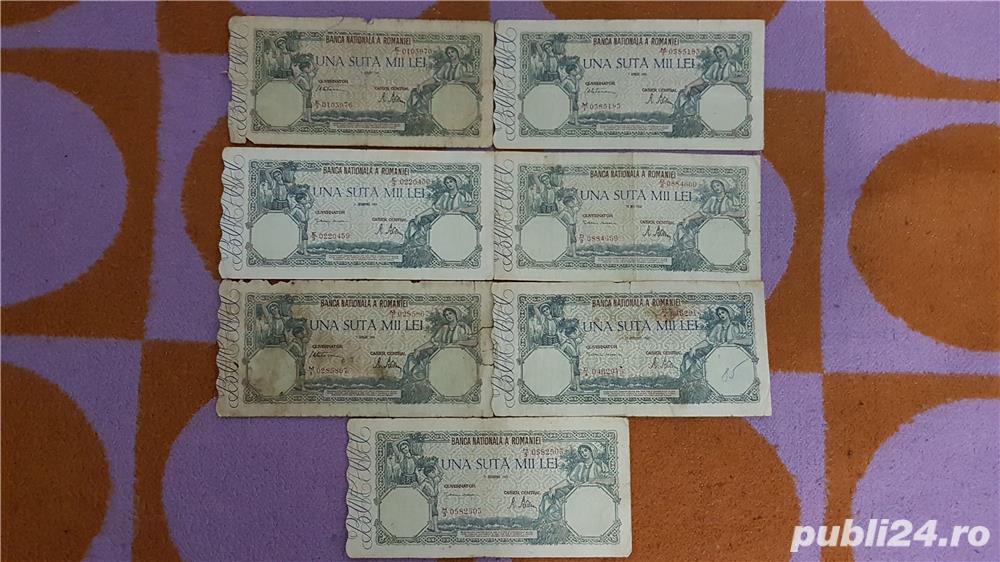 7 Bancnote 100.000 Lei puse in circulatie intre anii 1945-1946.