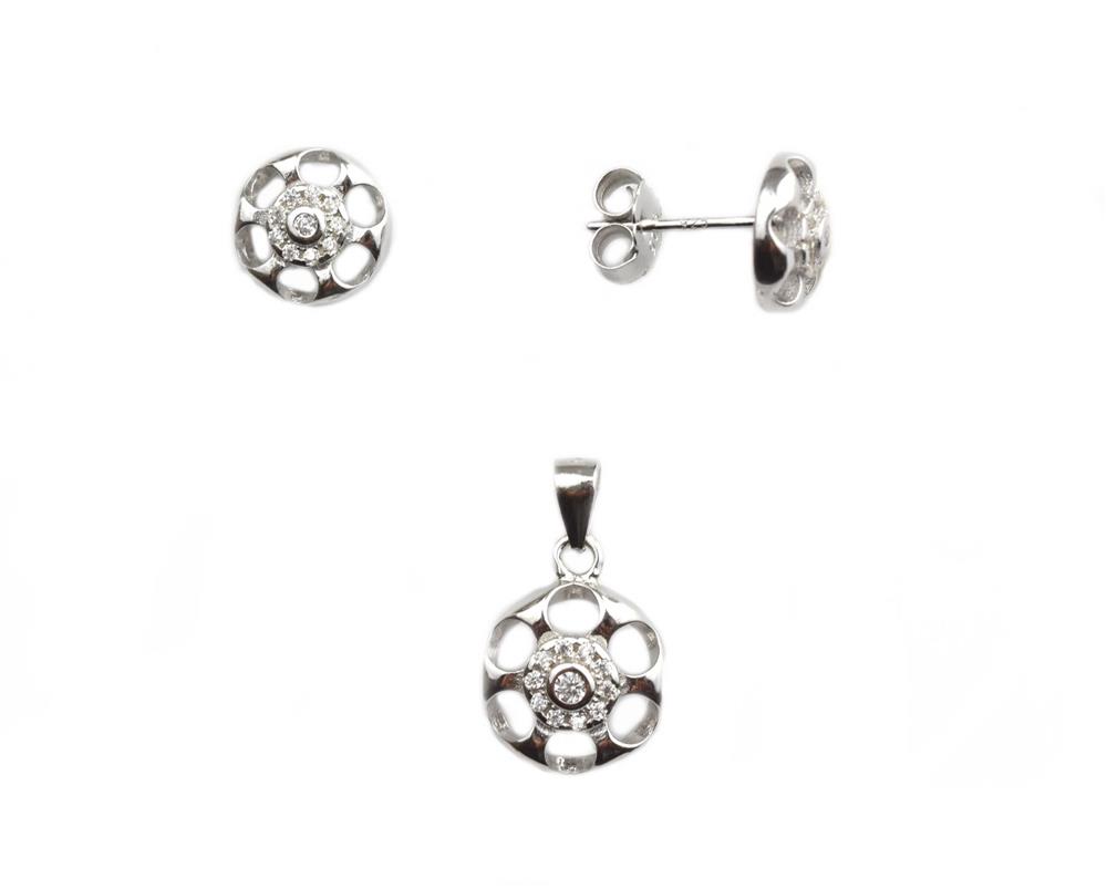 Set argint rodiat cercei si pandant - DA137