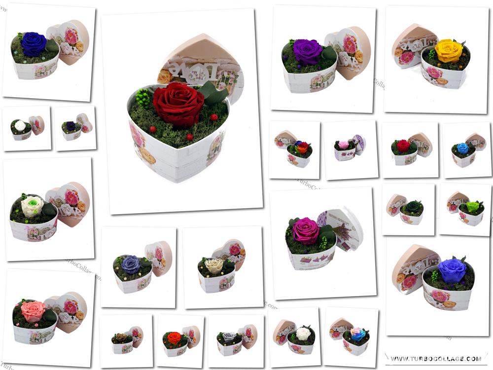 Trandafir criogenat 6,5cm intr-o cutie in forma de inima 