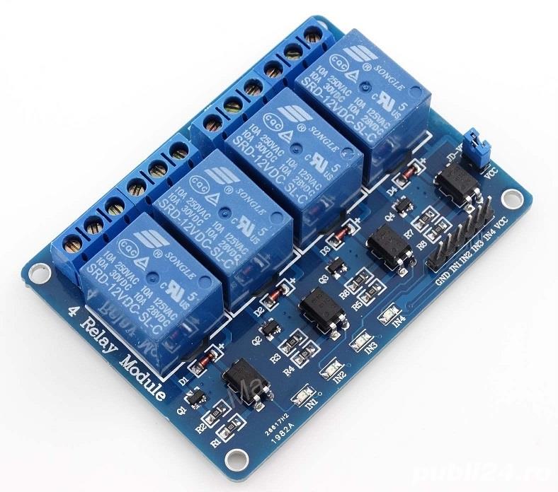 Modul cu 4 relee alimentare 12V, contact 10A - AC 220,optocuplor TTL, relee Arduino auto