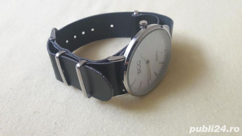 Ceas de mana barbati brand BGG curea piele neagră