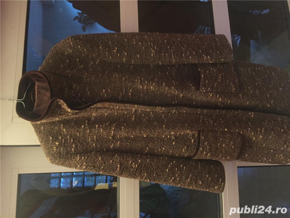 Palton 3/4 pestrit cu maro si bej