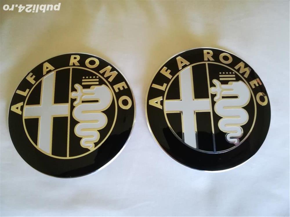 Set Embleme capotă/portbagaj Alfa Romeo diametrul de 74 mm culoare pe negru