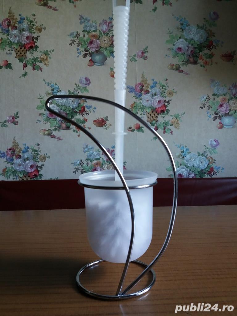 Set NOU 3 piese- perie WC cu pahar si suport argintiu din otel cromat