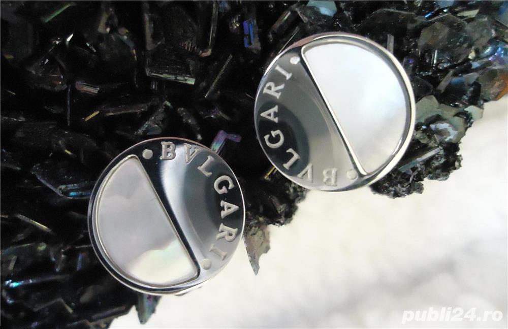 Cercei argintii dama Bvlgari sidef aliaj inoxidabil pietre semipretioase surub + cutiuta cadou