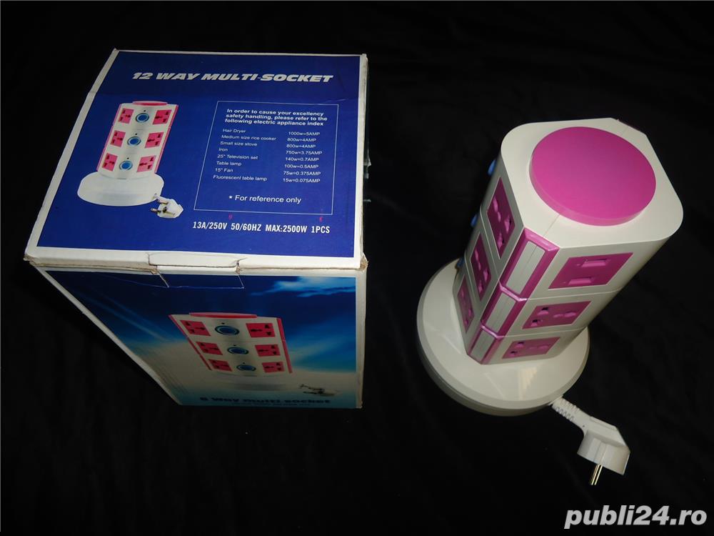 Prelungitor tip bloc turn 13 socluri 2 mufe USB + 11 prize 3 intrerupatoare 13A 2500W 220V 50/60 Hz 