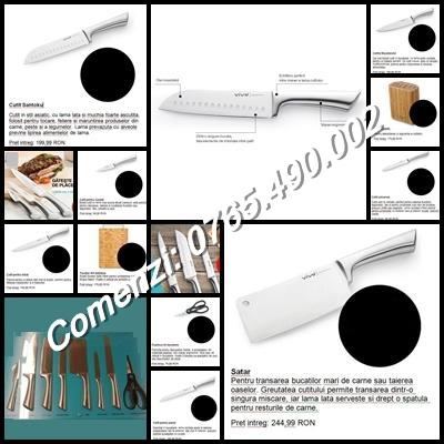 Set nou original suport bambus + tocator bambus + 7 cutite inox + foarfeca inox Vivo Valleroy & Boch