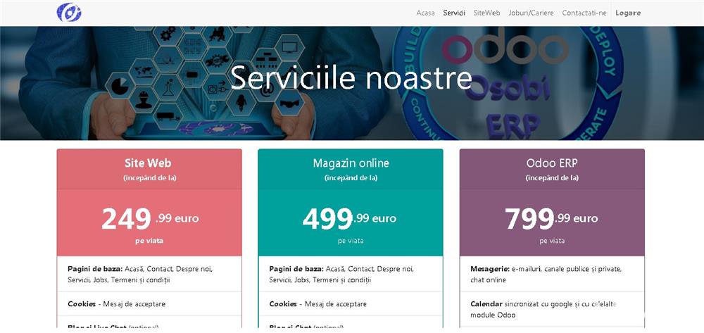 Website, Magazin online(e-commerce), Sisteme integrate de tip ERP, CRM (platforma Odoo)