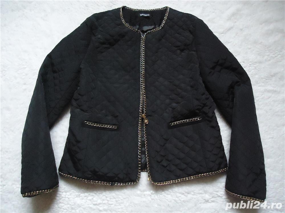 Jacheta matlasata dama crem neagra lant imbracat in tul guler blana ecologica sacou bleizer femei