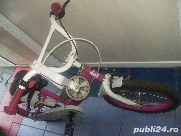 Bicicleta copii 14" JUNIOR J1402A, cadru otel, culoare roz / alb, roti ajutatoare, varsta 3-5 ani