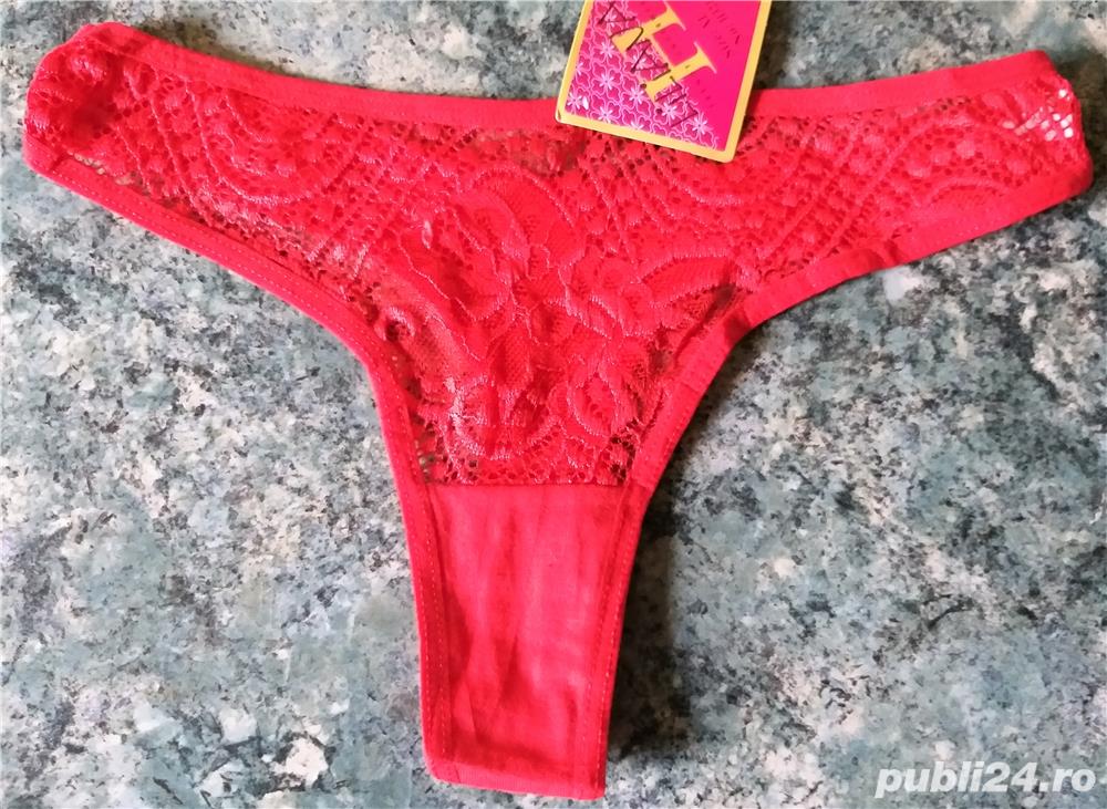 HOT! Chiloti tanga sexy fete femei dantela semitransparenti rosu aprins mar. S M (noi-eticheta)