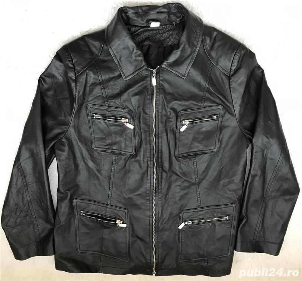 Jacheta neagra barbati piele naturala miel fina tip manusa 6 buzunare geaca superba casual eleganta