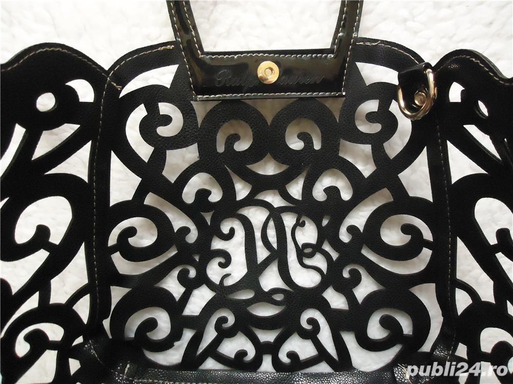 Geanta lac neagra dama set 2 in 1 poseta portofel piele ecologica lacuita Ralph L