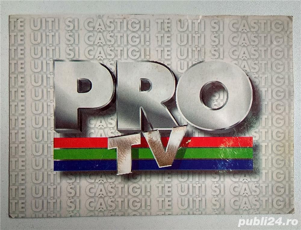 veche carte postala de colectie emblema PRO TV sloganul Te uiti si castigi