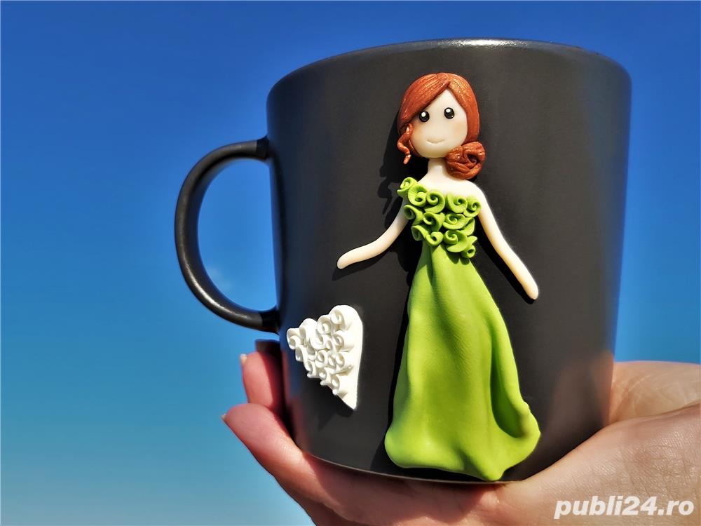 Cana handmade cadou Martisor cu papusa din fimo