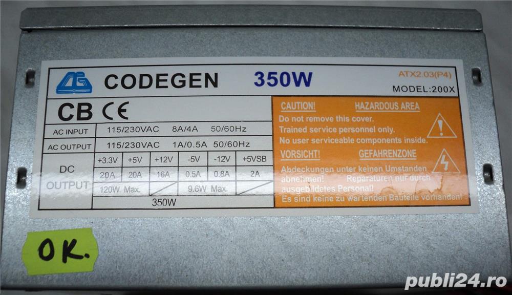 Sursa PC Codegen 350W Testata, perfect functionala