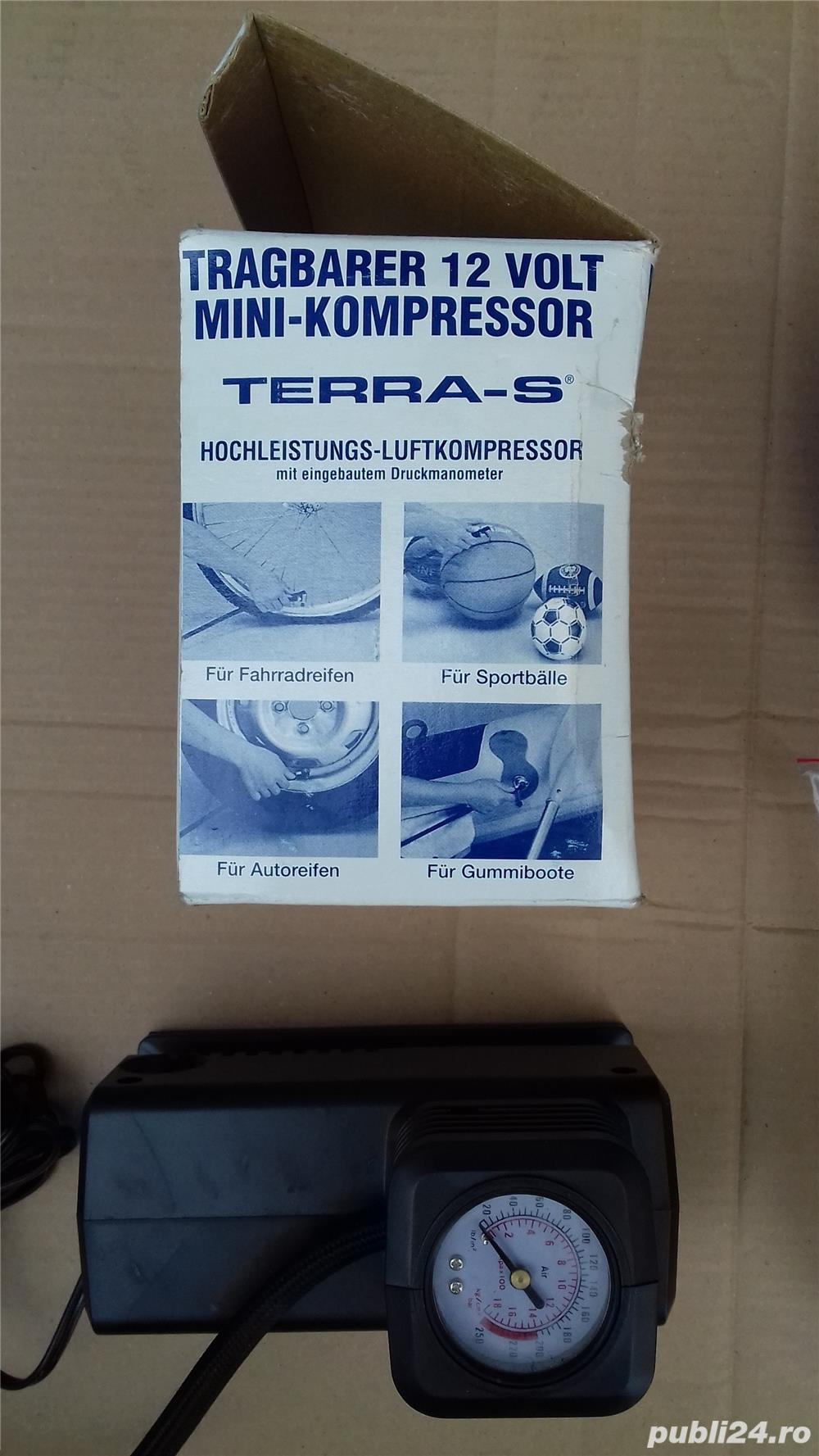 Set anti pană Auto Styling, Compresor auto 12V + soluție ”anti pană” Terra-S. Produs Nou 