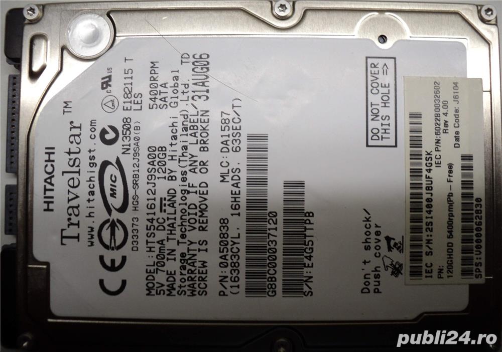 Hard Disk-HDD Hitachi 120 Gb 2,5"-Defect CODE: HTS541612J9SA00