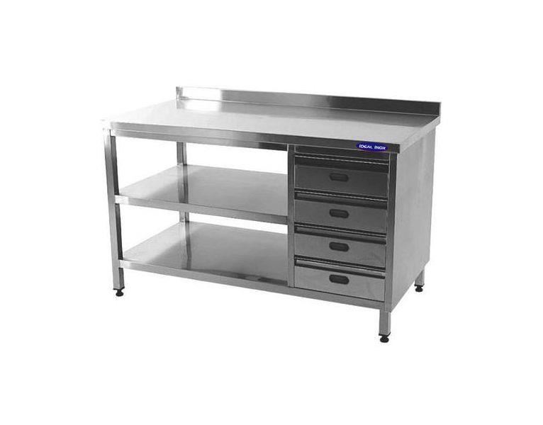 Masa inox cu sertare si 2 polite 2000*700*850