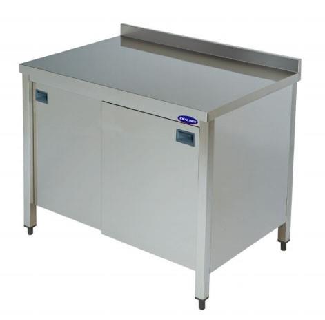 Masa de lucru inox andorsata cu usi glisante