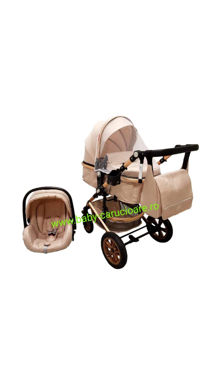 Cărucior nou născut 3in1+geantă multifuncționala+plasă pentru insecte Baby Care Care S530Crem Gold Cărucior nou născut 3in1+geantă multifuncționala+plasă pentru insecte Baby Care Care S530Crem Gold