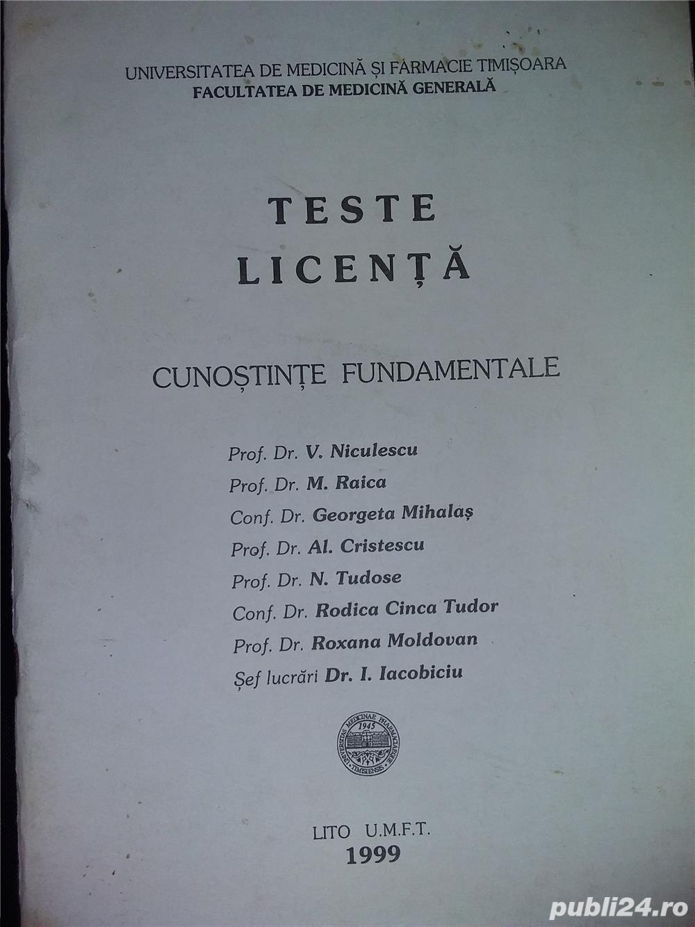 Teste licenta cunostinte fundamentale , UMF Timisoara , 1999