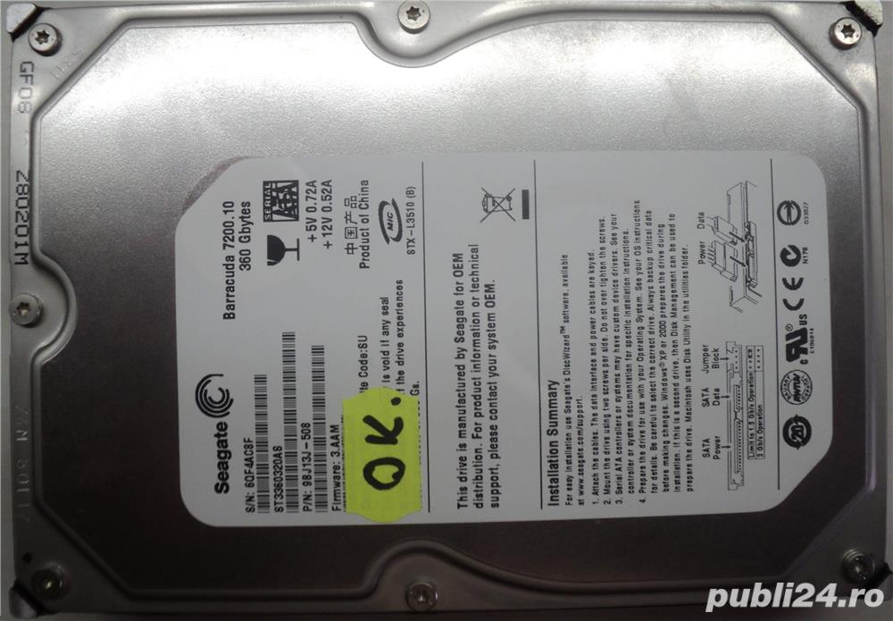 Hard Disk SATA 3,5" HDD-360 Gb Seagate CODE: ST3360320AS Full testat (testant lent)