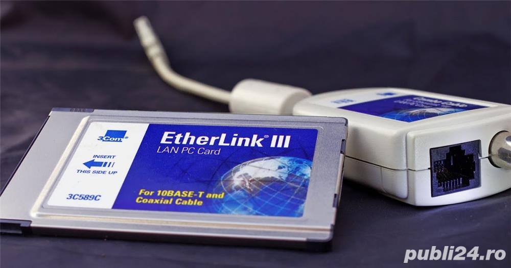 Placa retea 3Com PCMCIA EtherLink III LAN PC Card for 10 Base-T and Coax