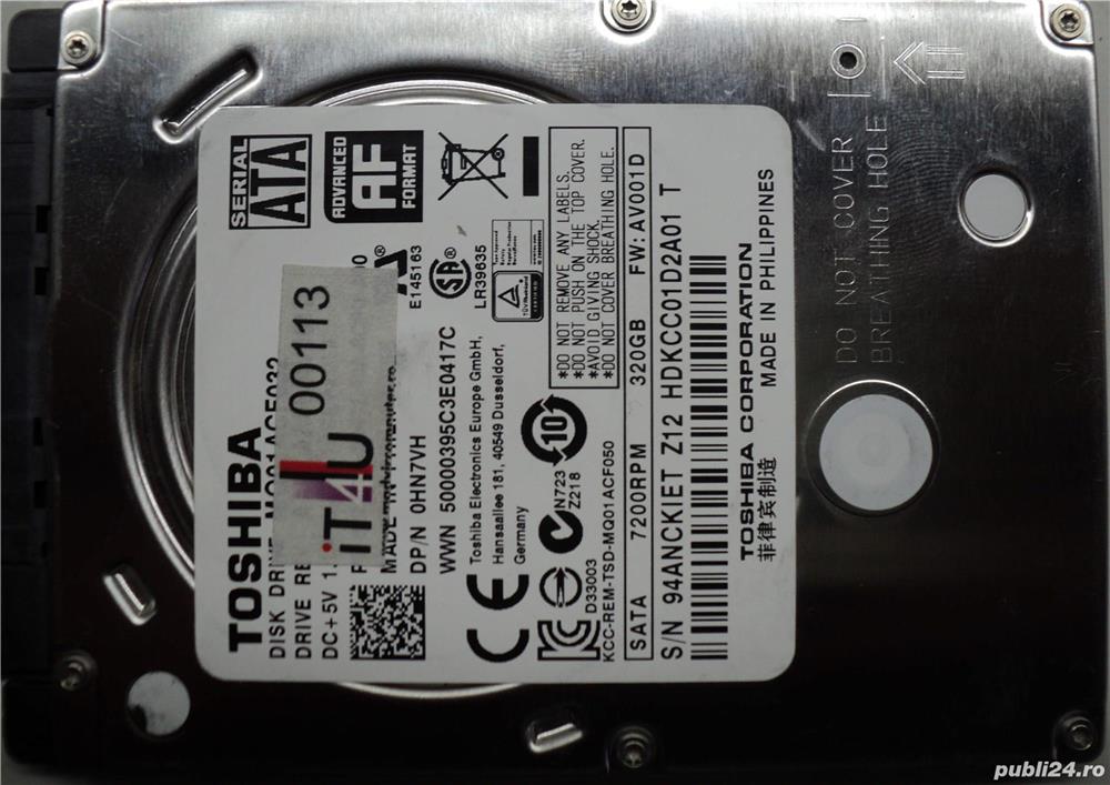 Hard Disk Sata 2,5" HDD-320 Gb Toshiba MQ01ACF032 Refurbished (Reset Factory) Zero ore