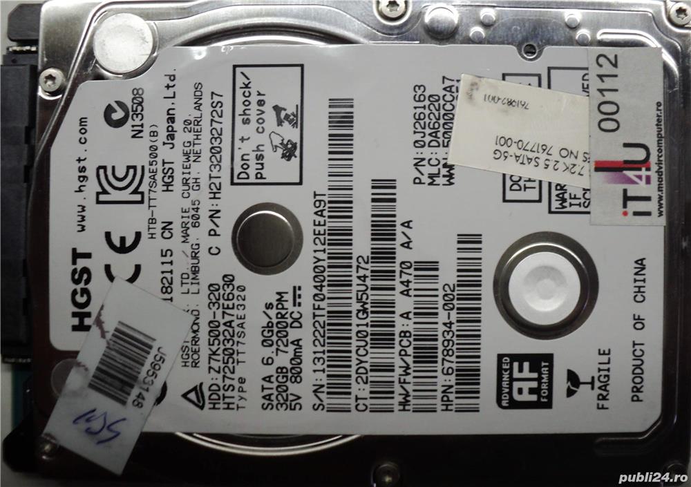Hard Disk Sata 2,5" HDD-320 Gb HGST HTS725032A7E630 Refurbished (Reset Factory) Zero ore