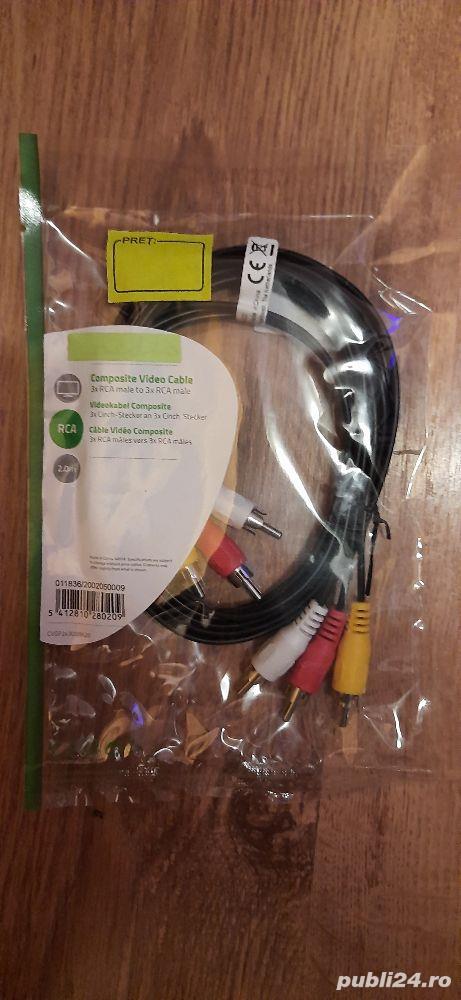 Cablu video compus 3x RCA tata-3 x RCA tata,2 m,negru,Nou!