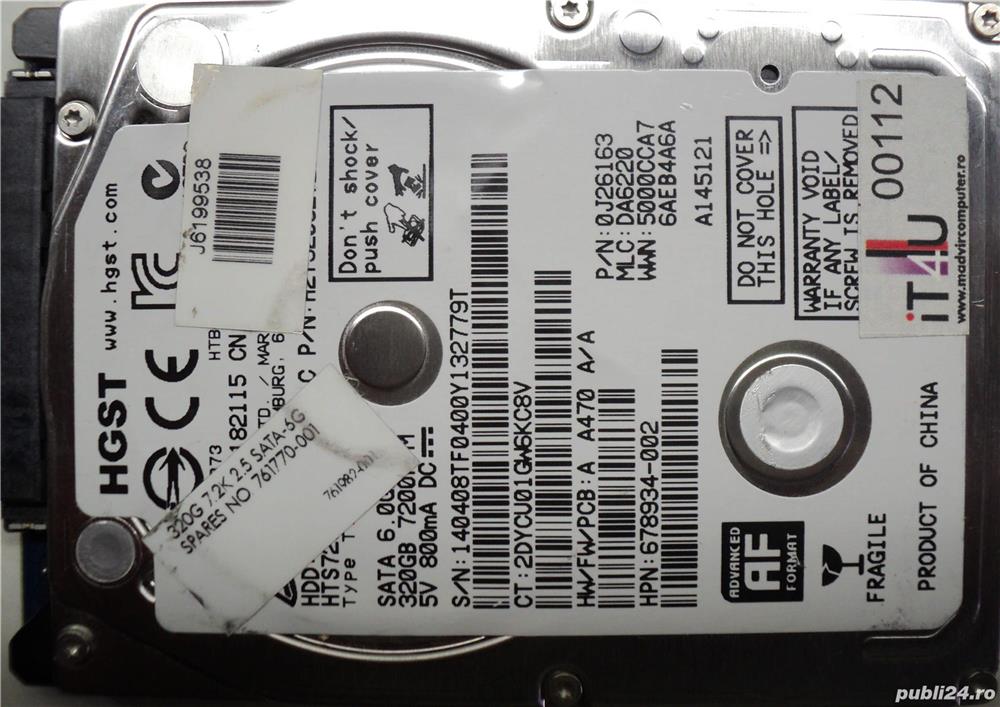 Hard Disk Sata 2,5" HDD-320 Gb HGST HTS725032A7E630 Refurbished (Reset Factory) Zero ore
