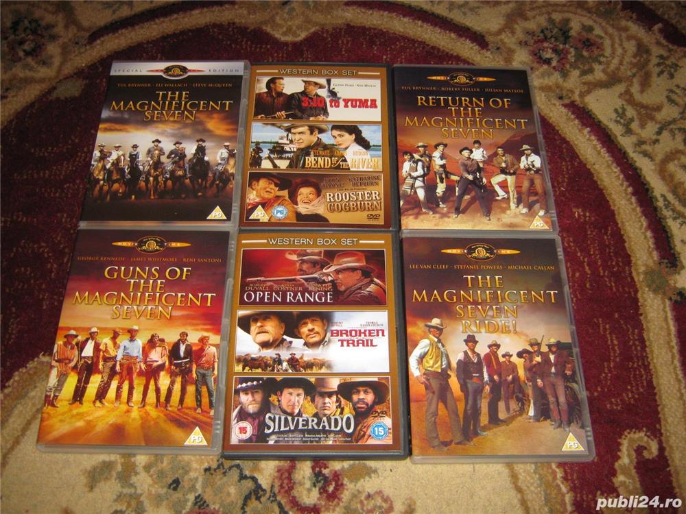 Cei 7 magnifici,toata colectia,alte dvd filme cu cowboy,originale,box seturi,sau separat cate 3 dvd