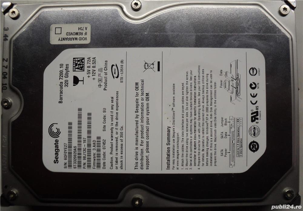 Hard Disk Sata 3,5" HDD-320 Gb Seagate ST33320820AS Stare foarte buna