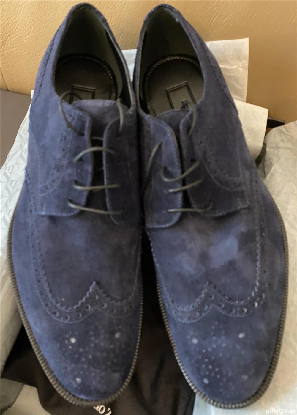 Pantofi Ermenegildo Zegna celeste blu suede,produs original.