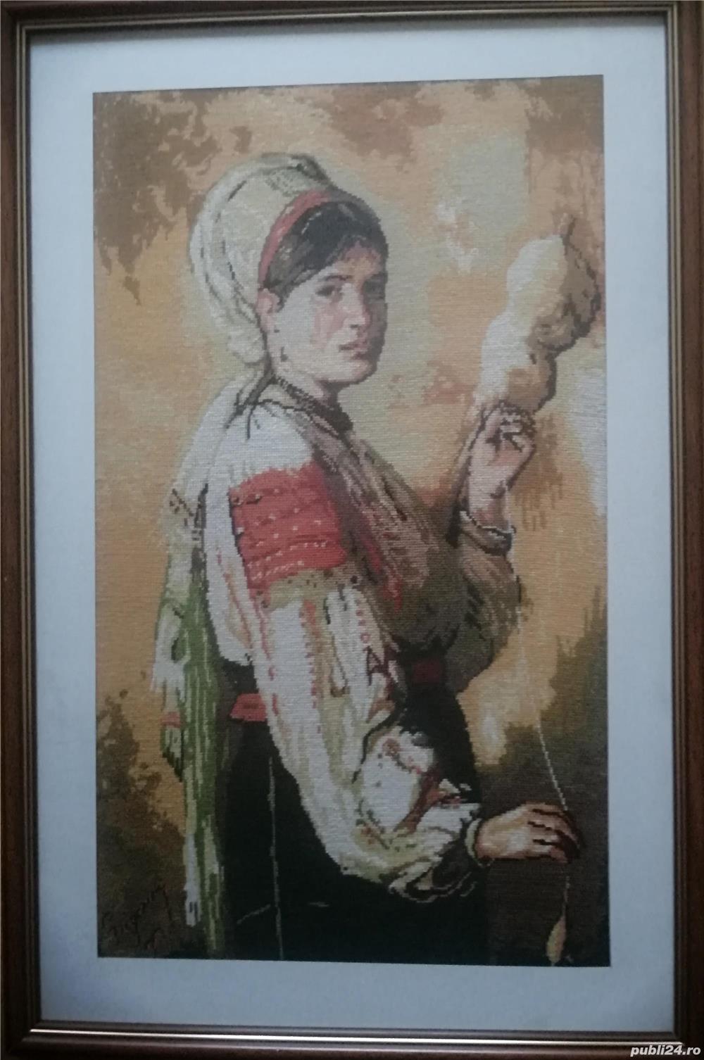 Țărancă, 41 x 24 cm suprafață cusută, înrămat