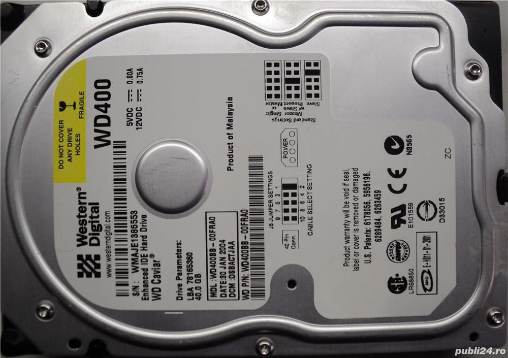 VINTAGE Hard Disk IDE 3,5" HDD-40 Gb Western WD400BB-00FRS0