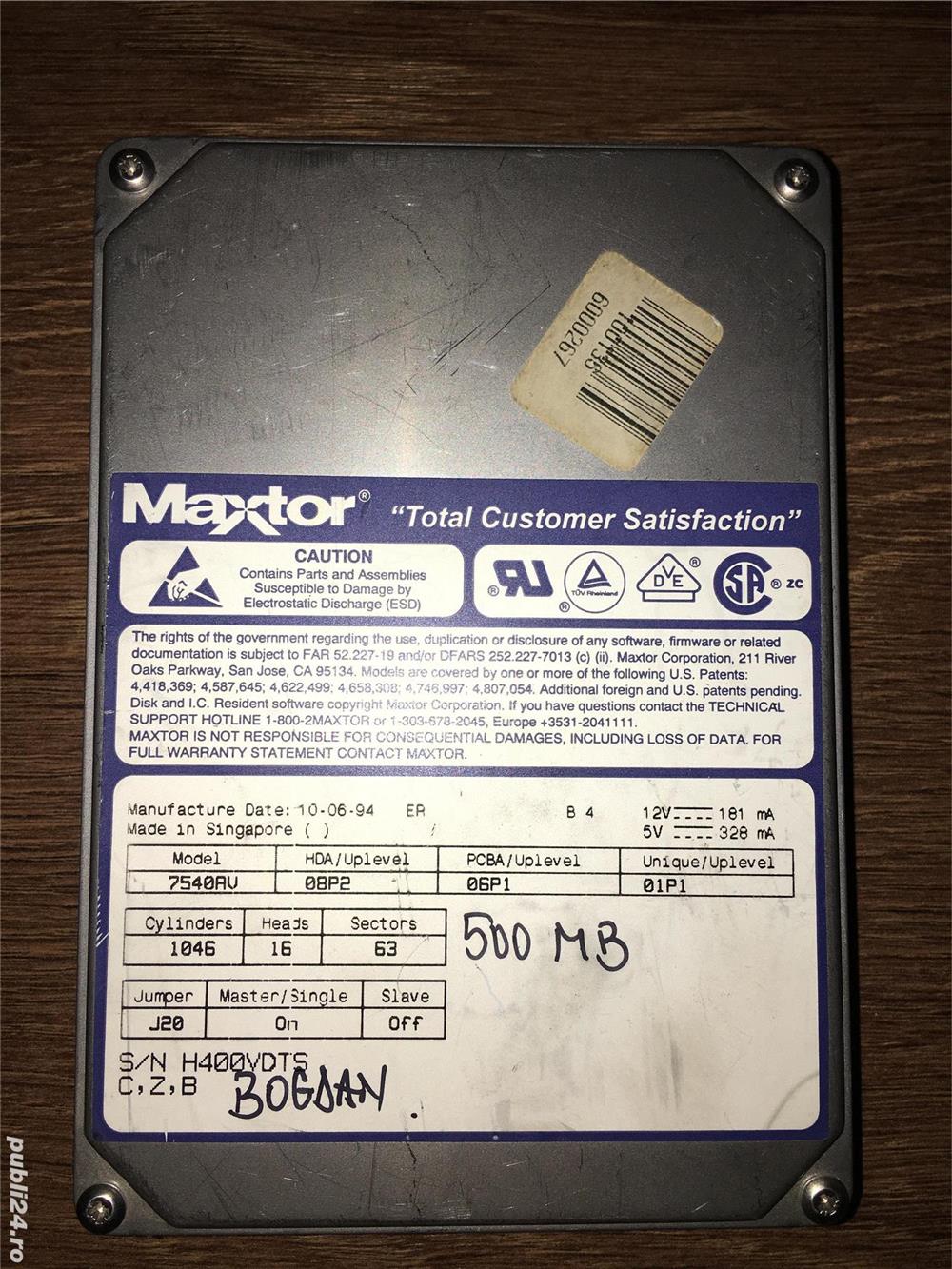 OCAZIE : Hard disk Maxtor 7540AV - IDE de colectie (500 MB) = 100 RON