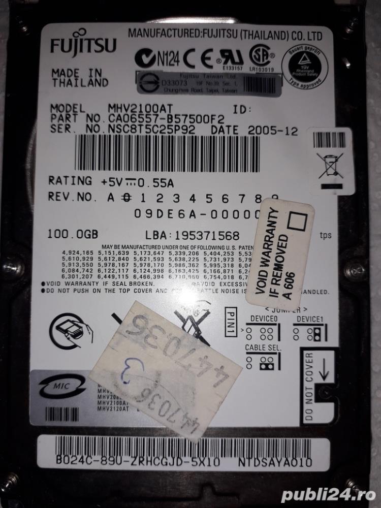 Hdd Fujitsu 2.5 Laptop 100 GB ATA