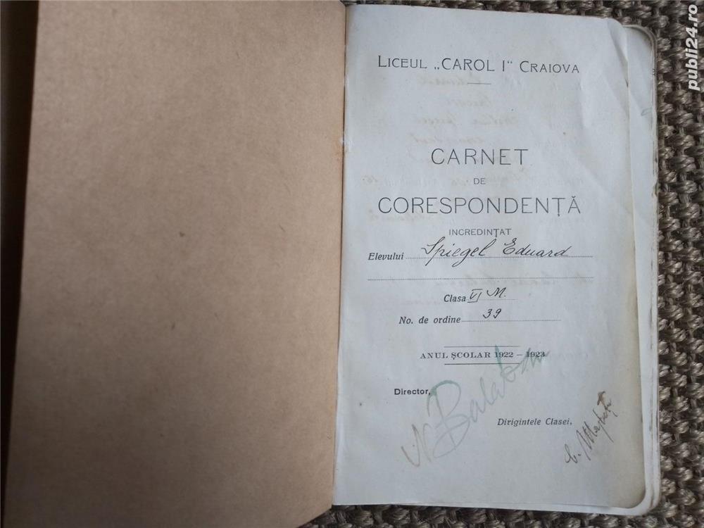 Carnet de Corespondenta - Liceul "CAROL I" Craiova